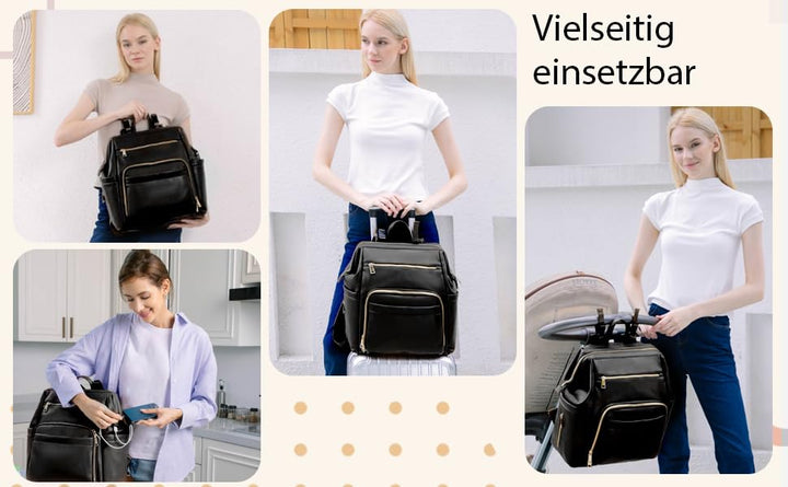 MISS FONG Wickelrucksack Wickeltasche Leder, Baby Rucksack Wickelrucksack Grosse Kapazität Mit 13 Wi