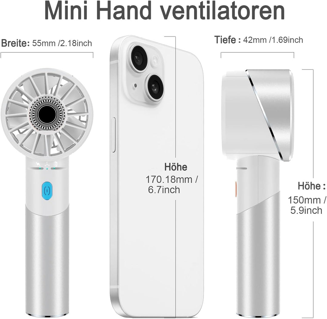 Handventilator Akku Aufladbar, Mini Stark Ventilator mit 7000 rpm Hohe Geschwindigkeit, Kleiner Meta
