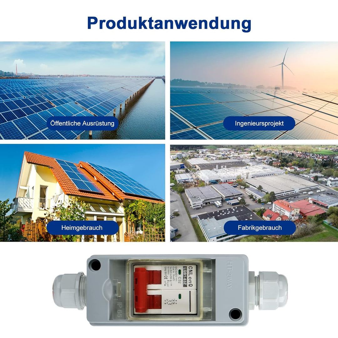 DC Trennschalter, PV Trennschalter 32A/400V 2 Polig DC Sicherungsautomat IP65 Wasserdicht DC Trennsc