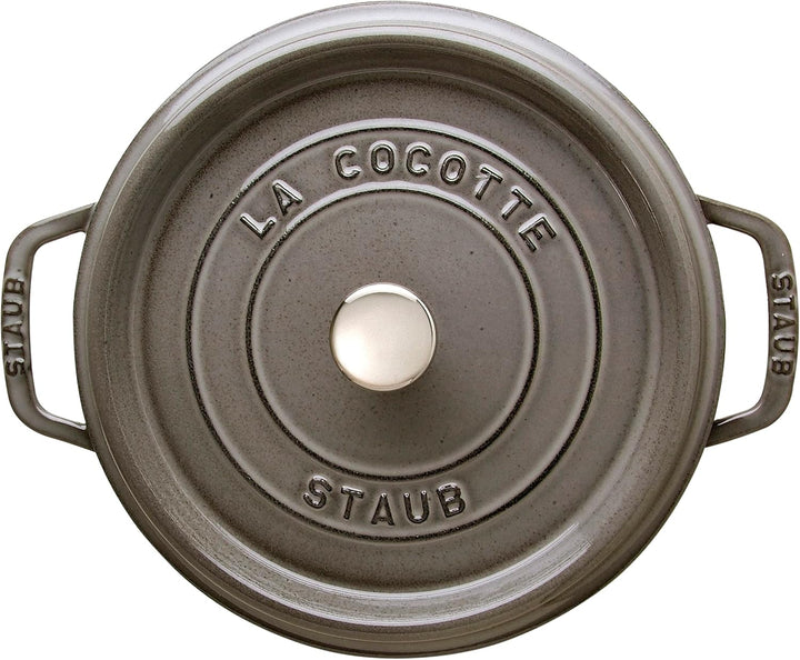 STAUB Gusseisen Bräter/Cocotte, Rund 24 cm, 3,8 L, Aromaregen Funktion für optimale Befeuchtung, Für