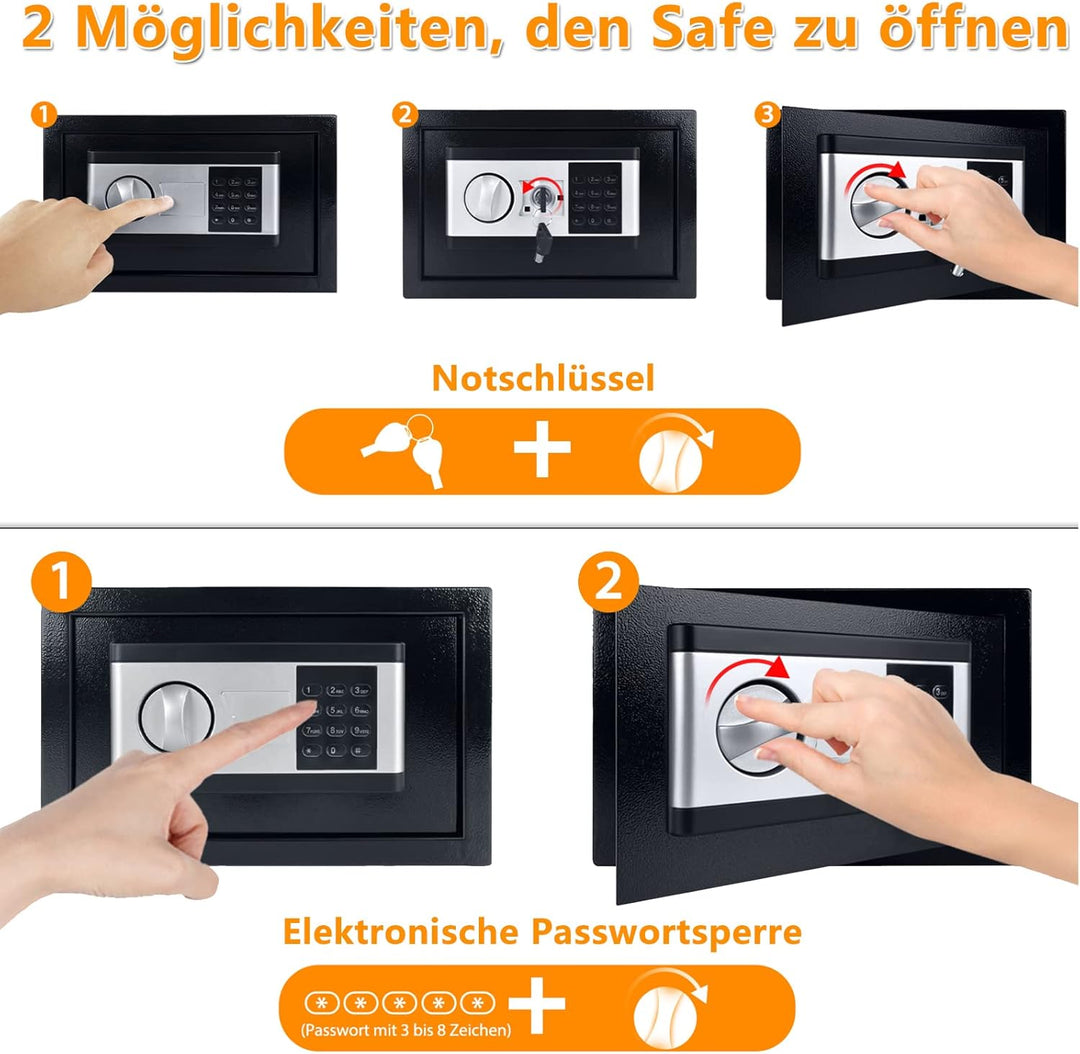XMTECH Safe Tresor Elektronischer aus Stahl Safe Möbeltresor Wandtresor, Digital PIN-Code Tresor mit