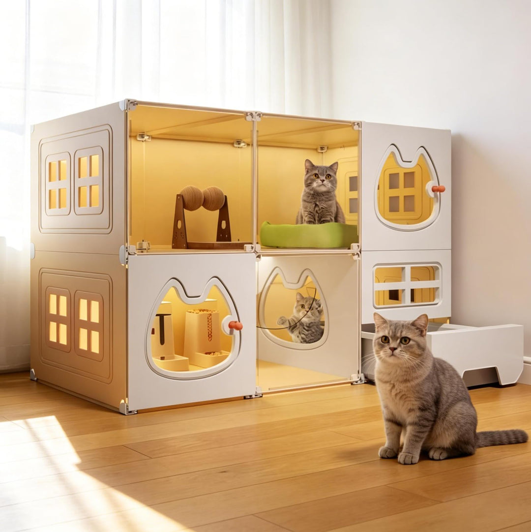 2 Stöckig Grosse Katzenkäfige für Den Innenbereich mit Katzentoilette, Katzenkäfig für den Innenbere