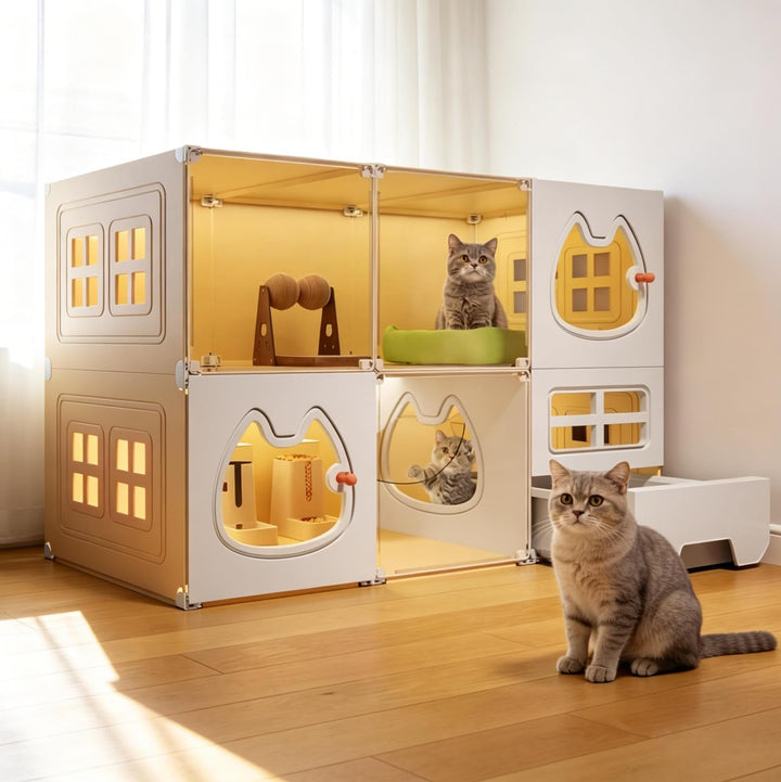2 Stöckig Grosse Katzenkäfige für Den Innenbereich mit Katzentoilette, Katzenkäfig für den Innenbere