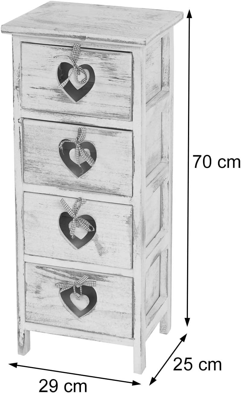 Mendler Kommode Forli, Schubladenkommode Schrank, 4 Schubladen mit Herzen 70x29x25cm, Shabby-Look, V