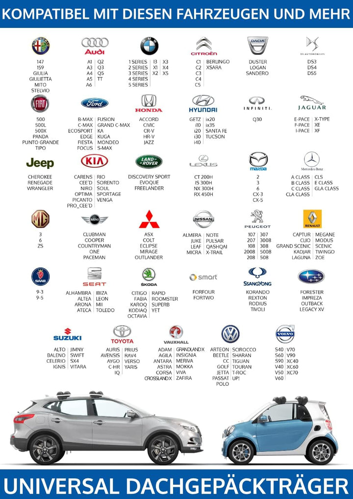 HandiWorld HandiRack Universal Dachgepäckträger für Autos; Schnellmontage Dachträger; Schwarz, H10,