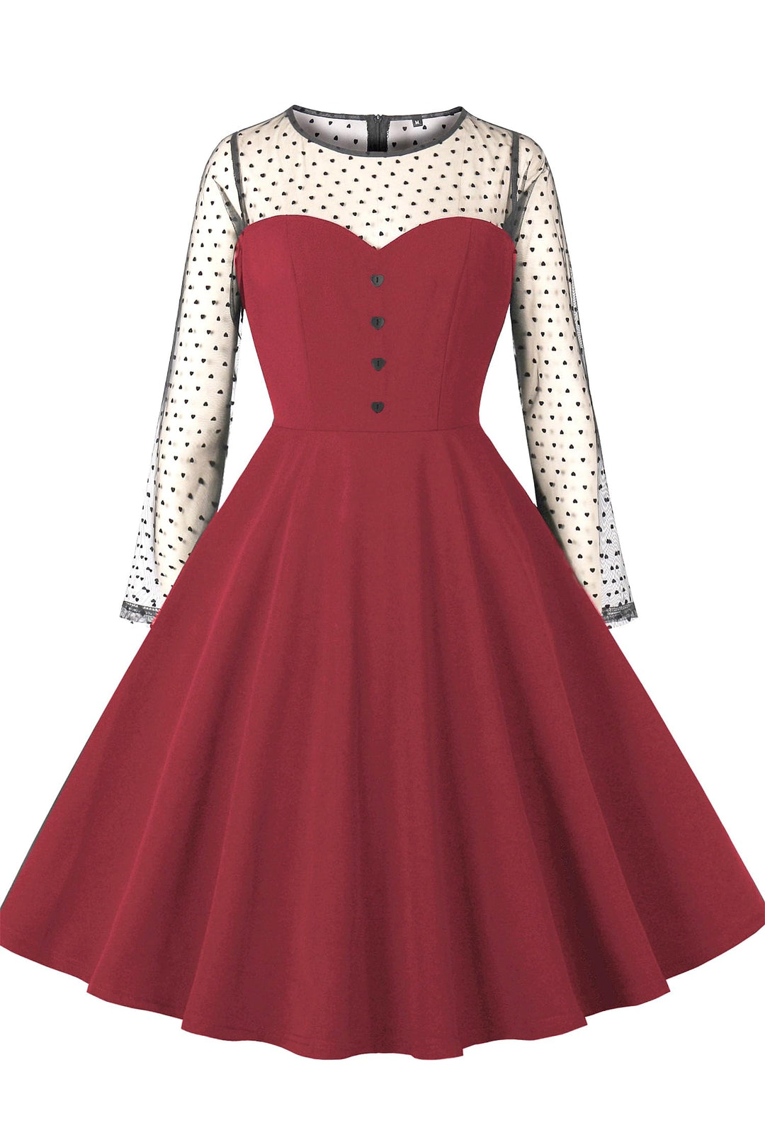 AXOE Dame Retro A-Line Kleid mit Herz-Details Atmungsaktiver mixstoff Knitterfrei und Dehnbar Sommer