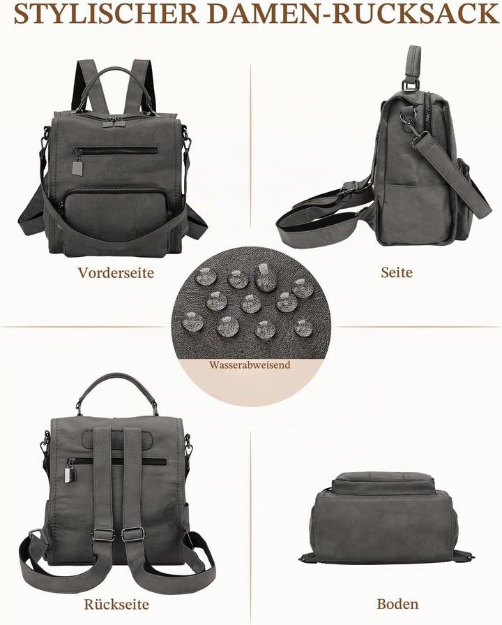 RAVUO Damen Rucksäcke,PU-Leder Rucksack Frauen Mädchen Mode Backpack Rucksack 3 Wege Reisetasche Sch