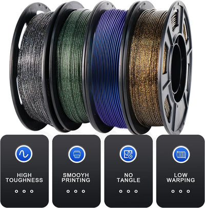 YOUSU PLA Glitter 3D Printer Filament 1.75mm,Fits Most FDM/FFF Printers,4 * 250g Pack 01 Galaxy 4X25