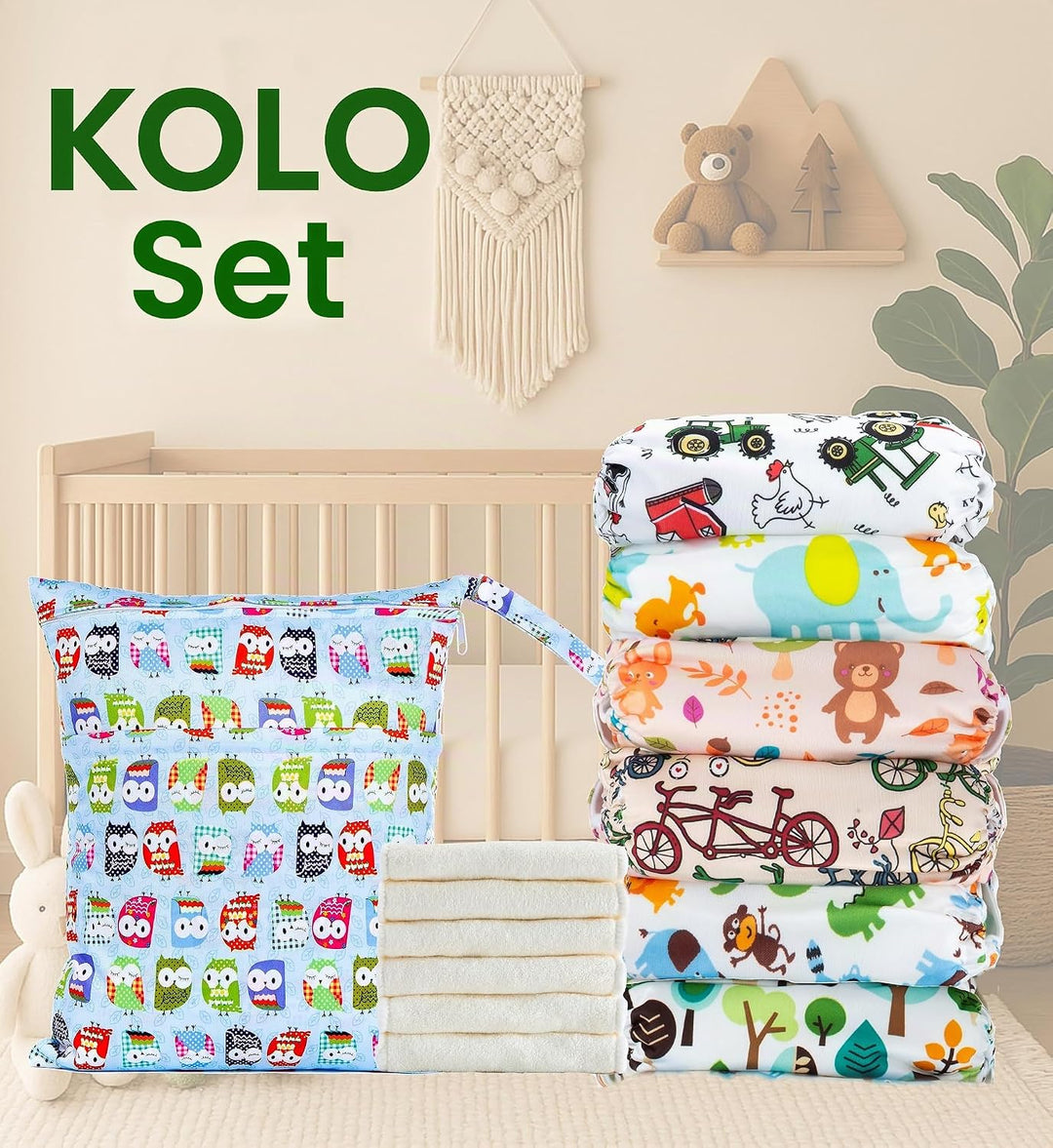 Kolo 6er set waschbare windeln, 6 Stoffwindel einlagen bambus, Windeltasche für unterwegs, Unisex ve