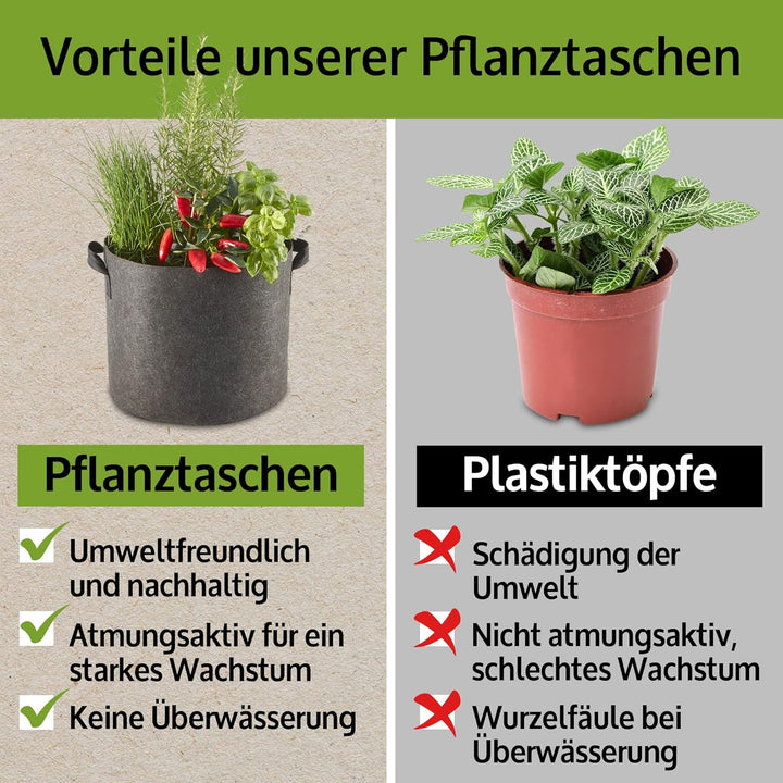 zooprinz Premium 30 L oder 60 L Pflanztaschen aus dickem Vlies – Pflanzsäcke perfekt für Blumen, Tom
