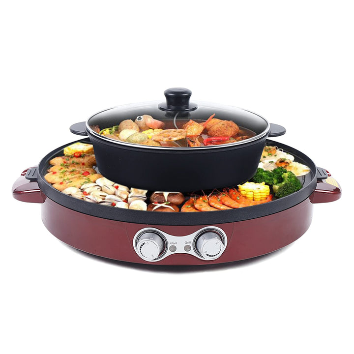 Elektrisch Hot Pot Tischgrill 2 in 1 Korean Barbecue Grill Haushalts-Hot-Pot 2200W Doppelte Trennung