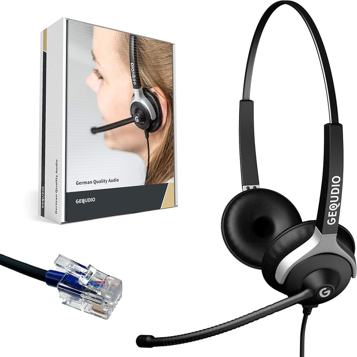 GEQUDIO Headset kompatibel mit Cisco Telefon - inklusive RJ Kabel - Kopfhörer & Mikrofon mit Ersatz
