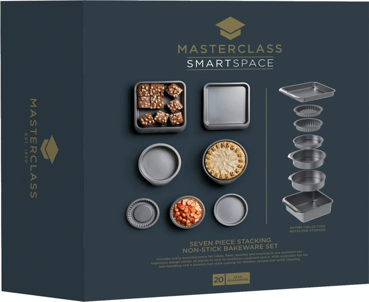 MasterClass Smart Space Backformen-Set 7-teilig, antihaftbeschichtet und stapelbar mit 1 x Bratform,