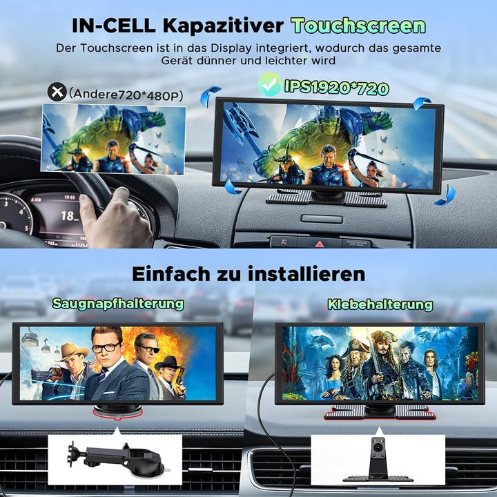 LAMTTO Wireless CarPlay Android Auto Display 10,25 Zoll In-Cell Touchscreen Car Play mit Dashcam 2.5