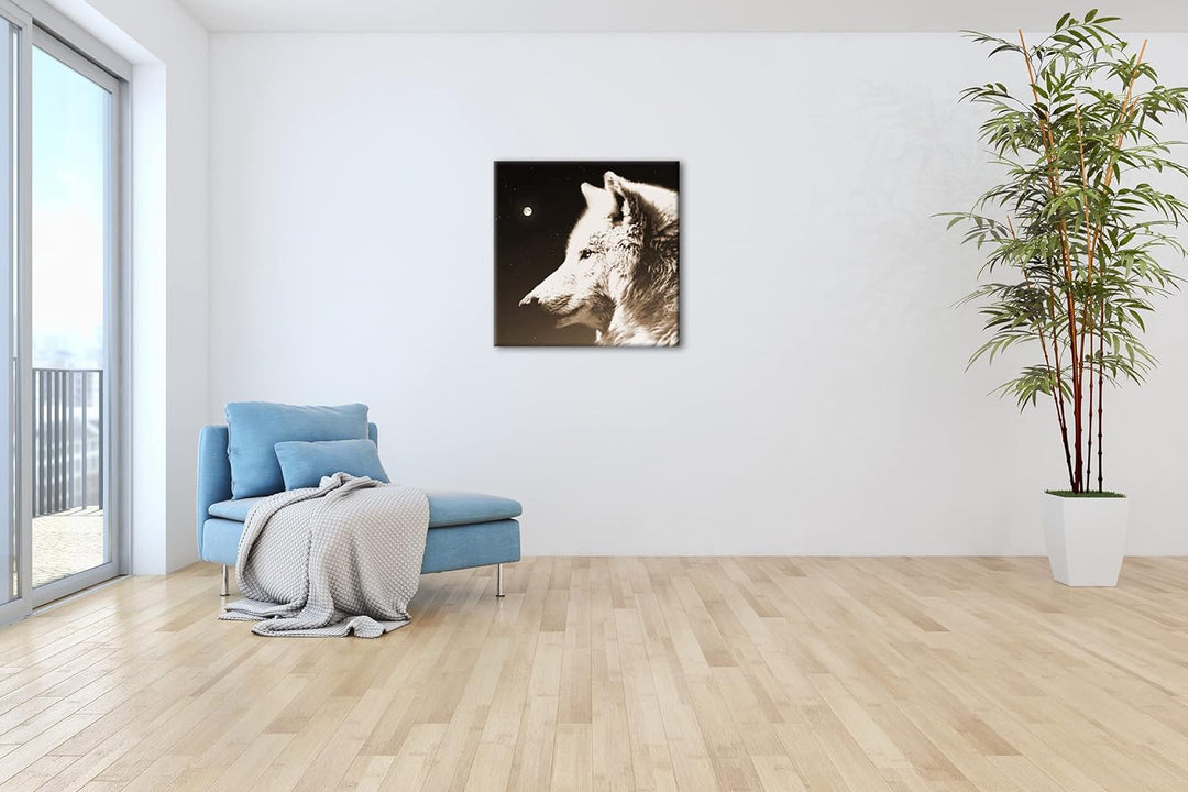 deyoli einsamer stolzer Wolf Format: 70x70 Effekt: Sepia als Leinwandbild, Motiv fertig gerahmt auf