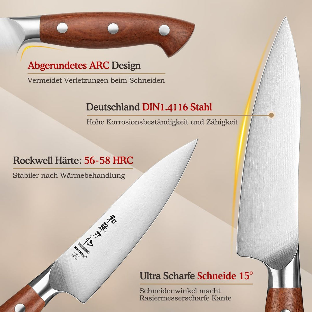 HEZHEN German Stahl Universal Messer, Allzweckmesser Rostfreier Stahl mit Hartstahl, Rasiermessersch