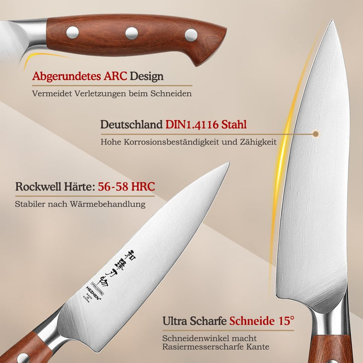 HEZHEN German Stahl Universal Messer, Allzweckmesser Rostfreier Stahl mit Hartstahl, Rasiermessersch