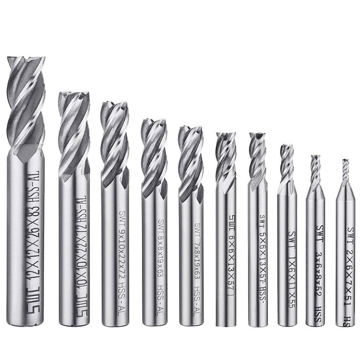 Afunta Bohraufsätze/Schaftfräser mit 4 Rillen, 2-12 mm (0,08-0,47 Zoll) Schnellarbeitsstahl, gerader