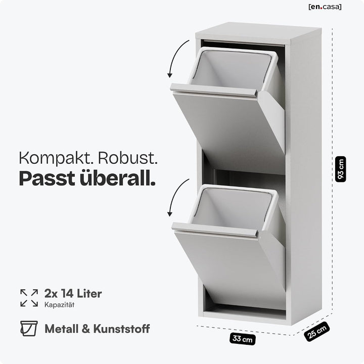 [en.casa] Mülltrennsystem Sollentuna Mülleimer 2 Fächer Küche 2 x 14 L Abfalleimer Müllschrank schma