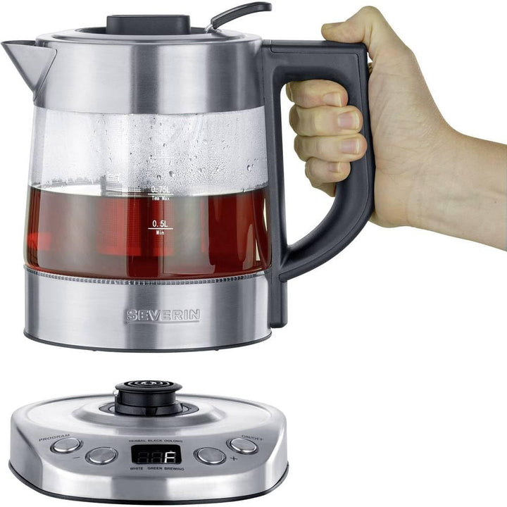 SEVERIN Tee-/ Wasserkocher Deluxe Mini, Glaswasserkocher für bis zu 1,0 l, elektrischer Teekocher mi