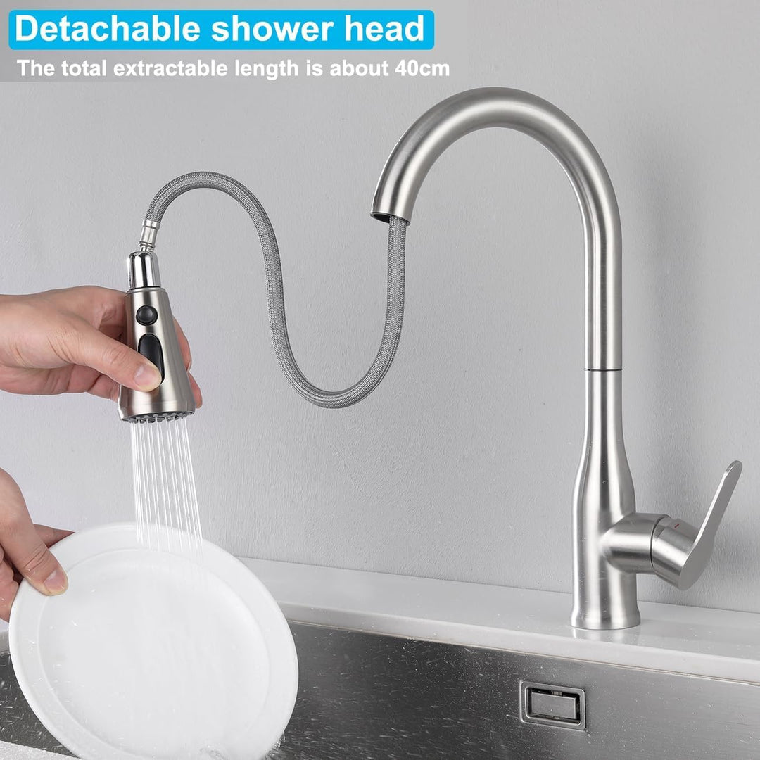 ONECE Küchenarmatur Ausziehbar, Wasserhahn Küche mit 3 Funktionen Brause, 360° Drehbare Spültischarm
