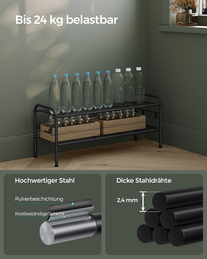 SONGMICS Schuhregal, Schuhständer mit 2 Ebenen, Metallregal mit 4 seitlichen Haken, für 10 Paar Schu