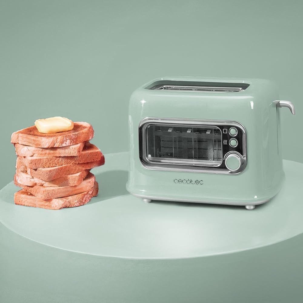 Cecotec Vertikaler Toaster RetroVision Green, 700W Leistung, 2 Extra-breite Schlitze, Einzigartiges