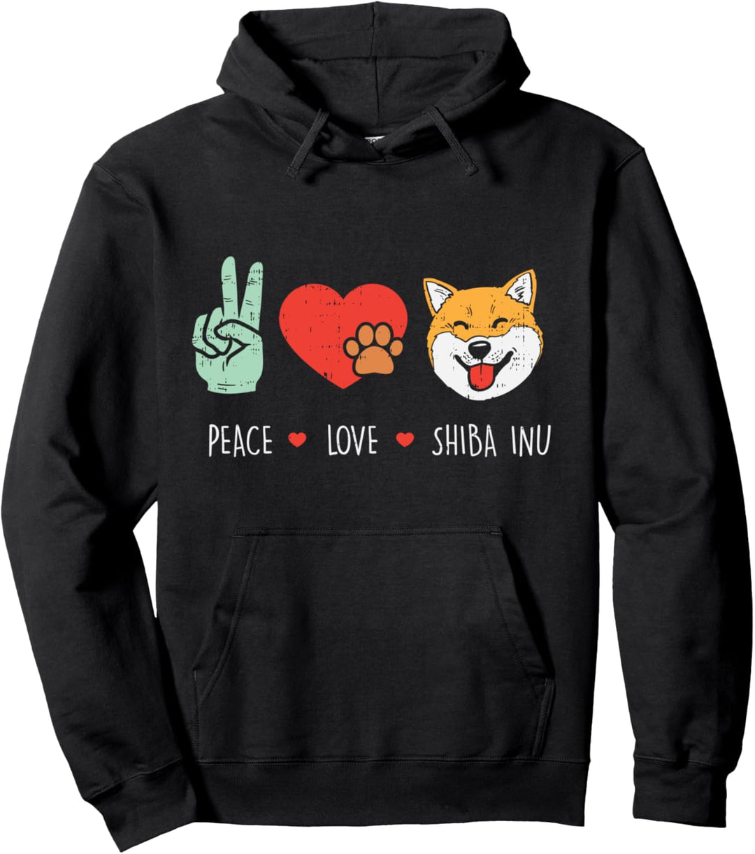 Peace Love Shiba Inu Cute Japanese Pet Dog Doge Meme Gift Pullover Hoodie