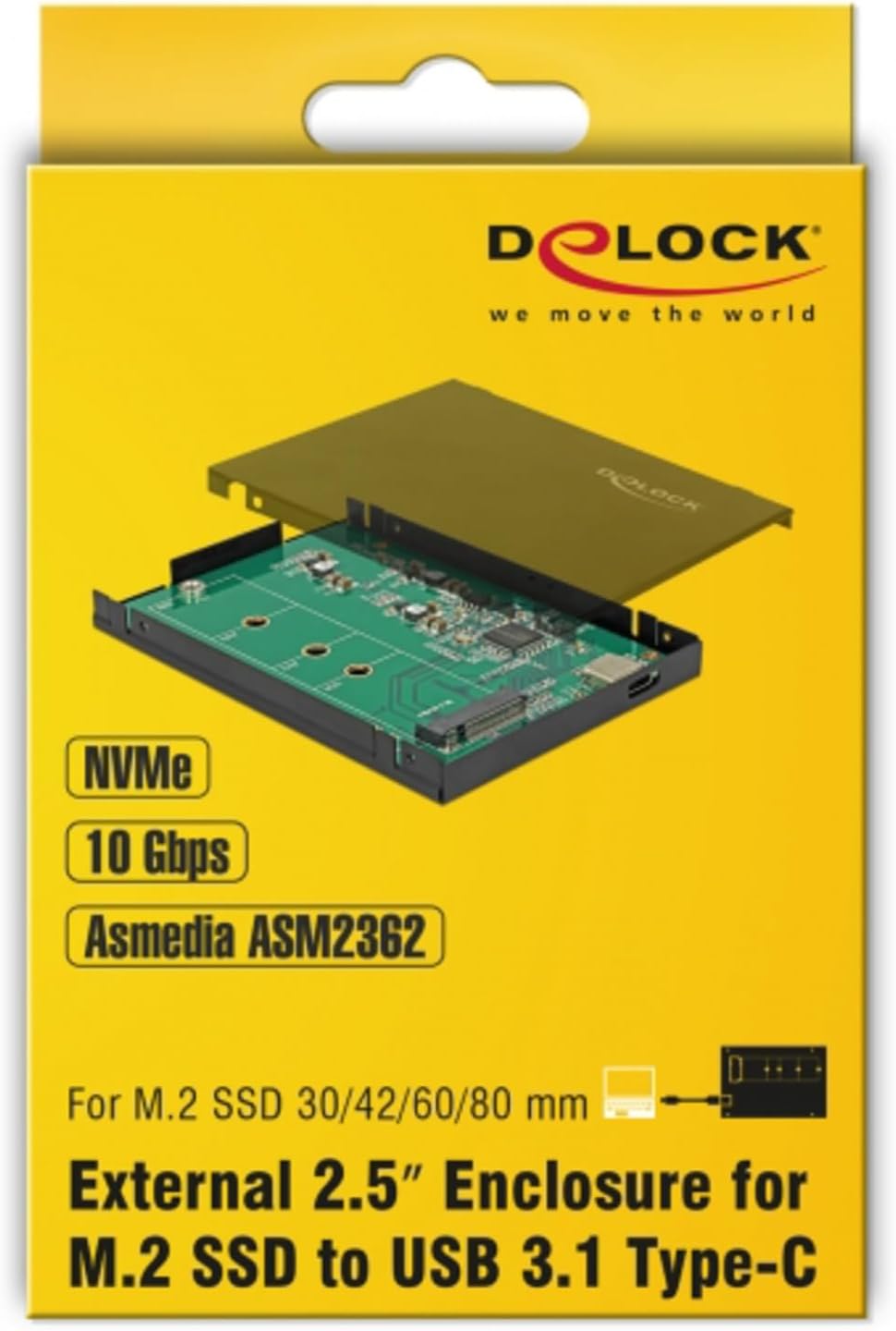 Delock Externes 2.5 Gehäuse für m.2 NVMe PCIe SSD mit USB 3.1 Gen 2 USB Type-C (Chipsatz: Asmedia AS