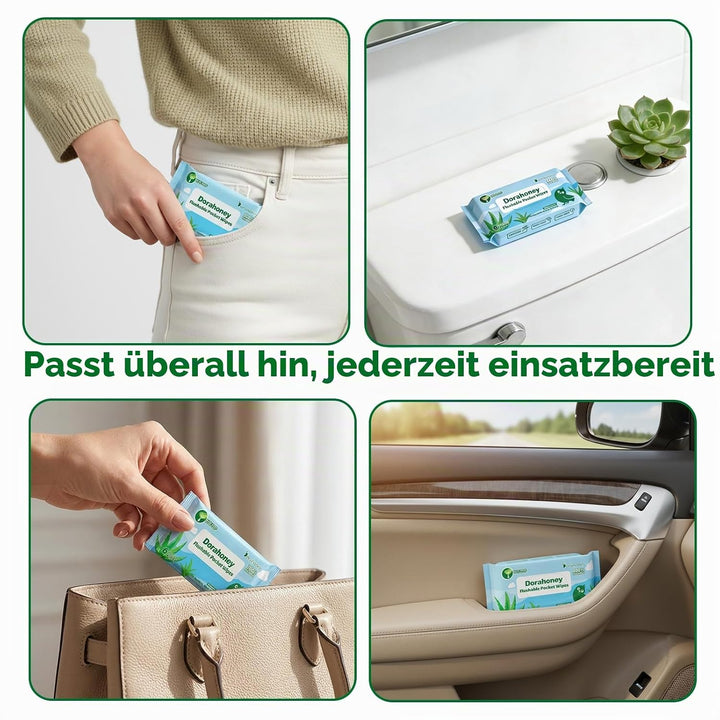 Mini Feuchttücher Reisegrösse, Feuchtes Toilettenpapier spülbar mit Aloe Vera, unparfümiert, 99% Was