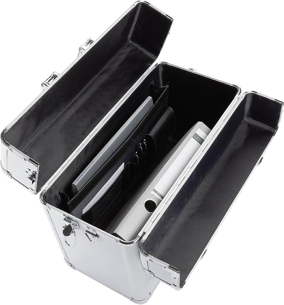 Pilotenkoffer Silber Matt aus Aluminium, Businesskoffer mit Trageriemen Schultergurt + verstärkte Ec