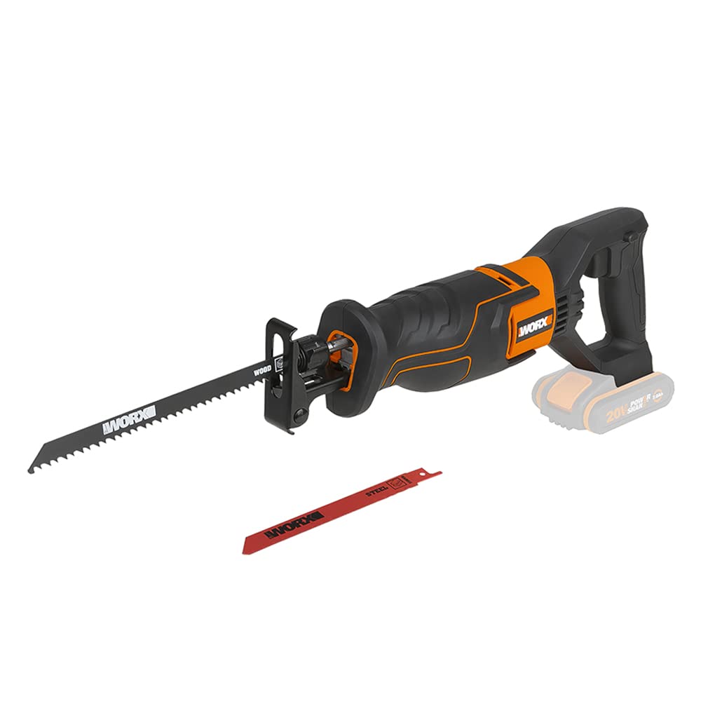 WORX WX500.9 Akku-Säbelsäge 20V – Akkusäge zum Schneiden von Holz, PVC, Stahl u. v. m. – Verstellbar
