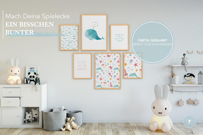 Papierschmiede® Bilder Kinderzimmer Kids Mood Poster Set Unterwasserwelt, Gerahmte Bilder fürs Kinde