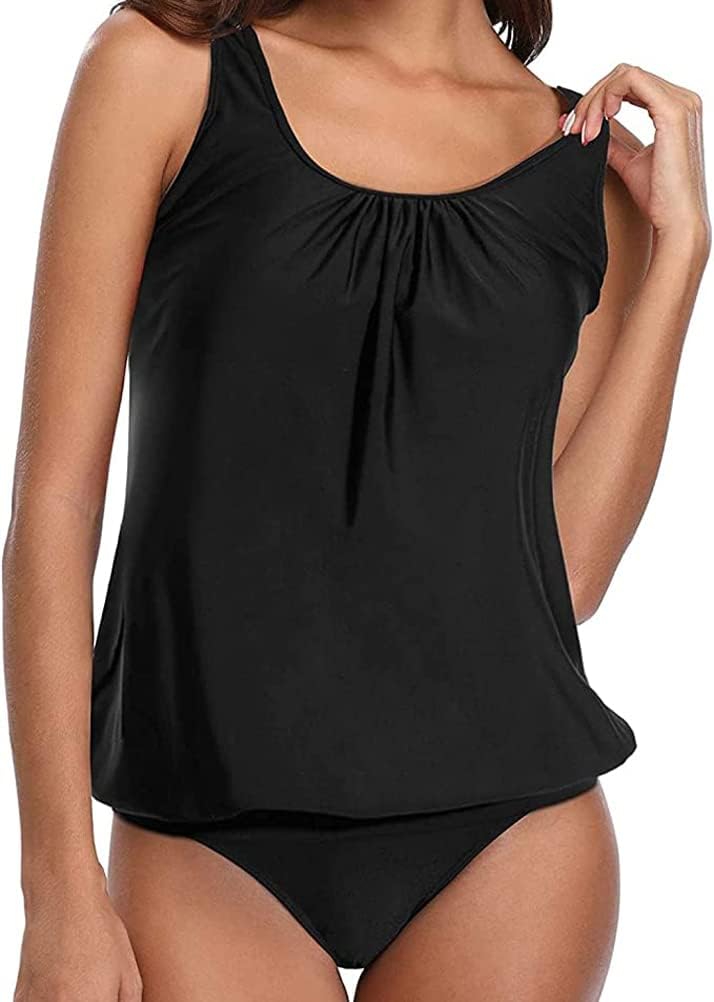 Octopus Oversize Tankini Set mit High Waist Slip 2tlg. Badeanzug f5493 50 Schwarz, High Waist Slip G