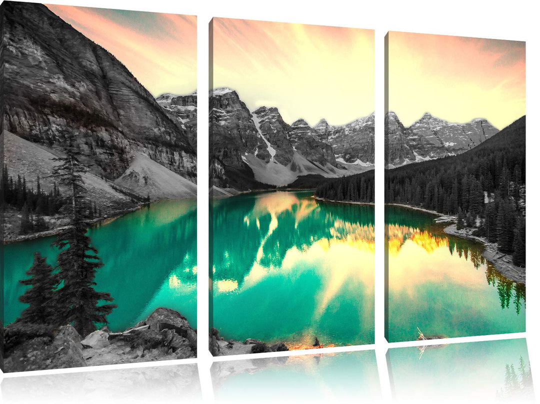 prachtvoller Moraine Lake in Canada schwarz/weiss 3-Teiler Leinwandbild 120x80 Bild auf Leinwand, XX