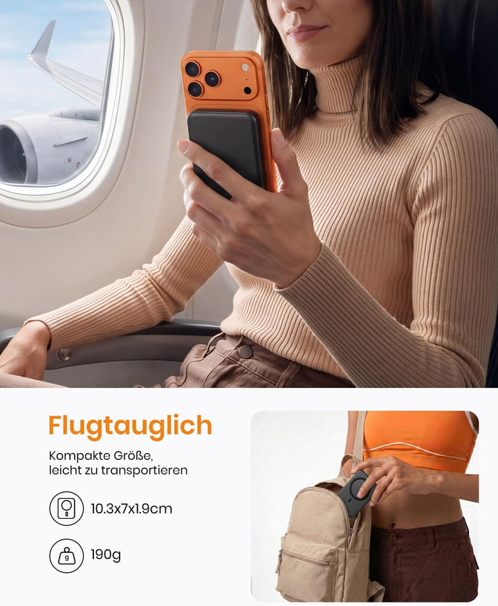 Powerbank Magnetische 10000mAh, Externe Powerbank Kabellose Magnetic mit USB-C 20W, Schnellladegerät