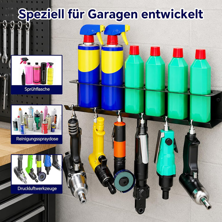 Sprühflaschen-Halterung 2er-Set, Aufbewahrungsregal mit 5 Fächern + 6 Schlitzen, Für Garage, Werksta