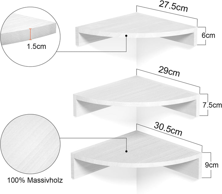 Alsonerbay Eckregal Küche Weiss Eckregale Wand, Wandregal Holz 3er Set Schweberegal Kleines Wandrega