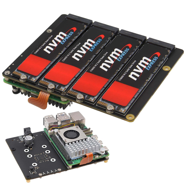 Geekworm X1011 PCIe to 4PCS M.2 Key-M NVMe SSD Peripheral Board for Raspberry Pi 5
