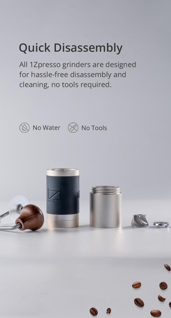 1Zpresso J Hand-Kaffeemühle Silber, Fassungsvermögen 35 g mit Edelstahl-Kegelmahlwerk und numerische
