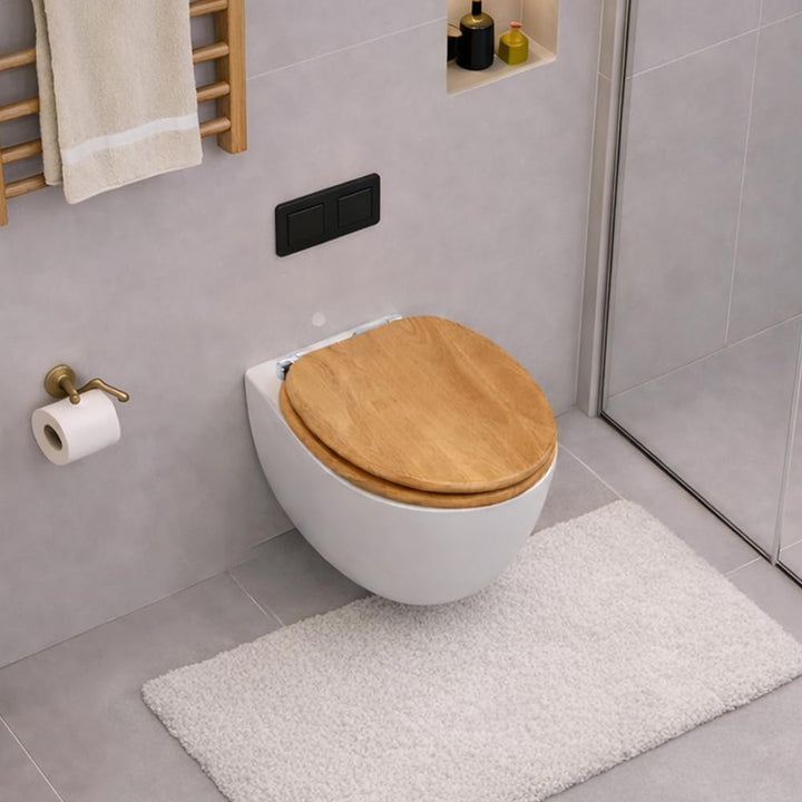 WC-Sitz aus Massivholz - Kautschukholz (Hevea) mit Absenkautomatik, Schnellverschluss &amp; Easy-Clean,
