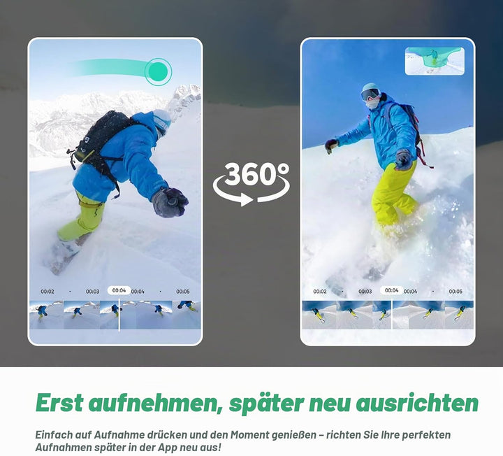 AKASO 360° Action Cam Creator-Set - 5.7K 72MP 360 Grad Actionkamera mit 128GB Speicherkarte Duale 1/