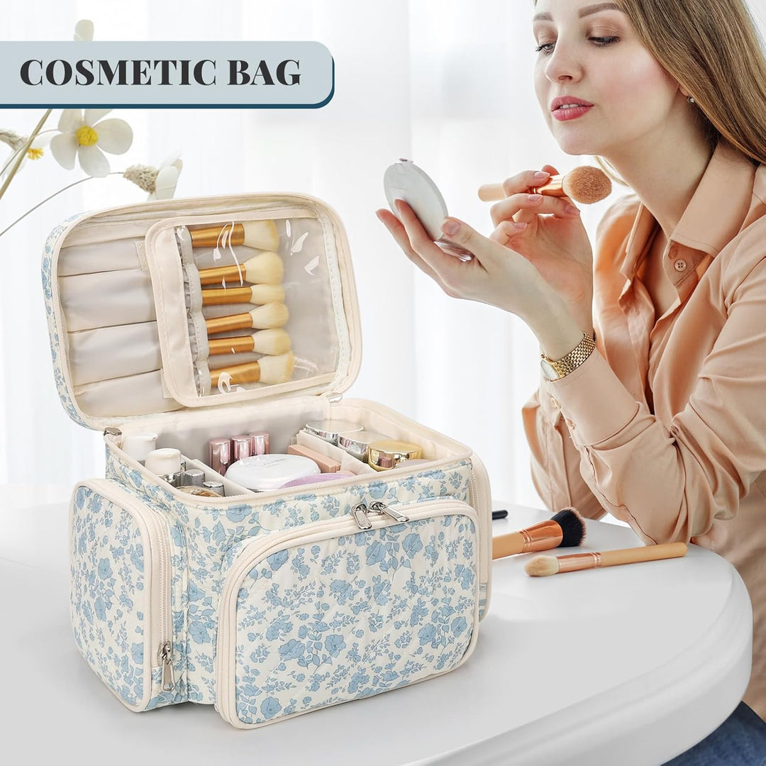 Kosmetiktasche Gross, Reise Make Up Tasche Damen Schminktasche mit Pinselhalter Fach, Portable Makeu