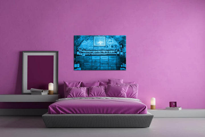 deyoli alter Weinkeller in Burgund Format 80x60 Effekt: Monocrome Blau als Leinwandbild, Motiv ferti
