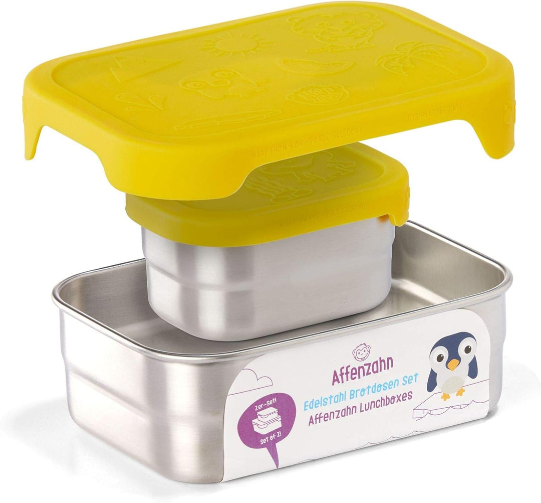 Affenzahn Edelstahl Brotdosen Set inkl. Snack-Box Silikon-Deckel BPA-frei Spülmaschinenfest Tiger, T