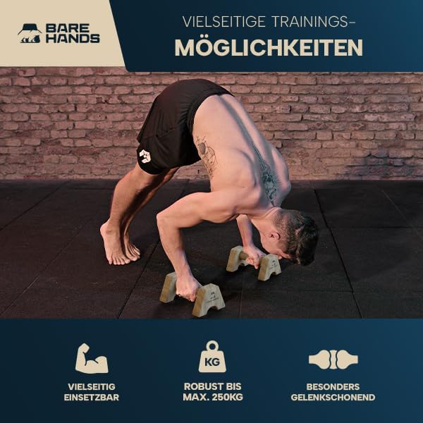 BARE HANDS Liegestützgriffe – 2x gelenksschonende & rutschfeste Holz Liegestützgriffe – Calisthenics