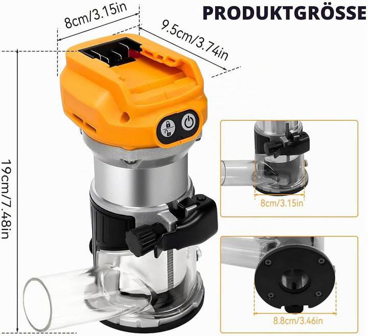 Kabelloser Handfräser für DeWalt 20 V Akku, 21 V 800 W Handflächenfräser für Holzbearbeitung, Handka
