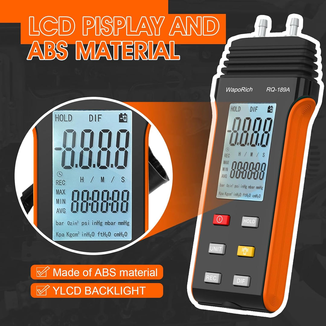 Manometer Gasdruckmessgerät, Differenzdruckmessgerät Digital Dual Port Luftdruckmessgerät für HVAC m