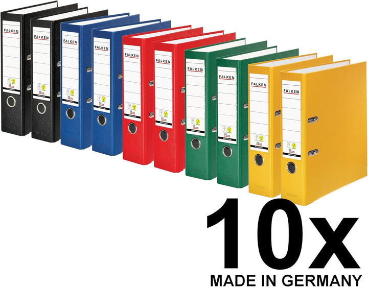 Original Falken 10er Pack PP-Color Kunststoff-Ordner. Made in Germany. 8 cm breit DIN A4 Vegan farbi