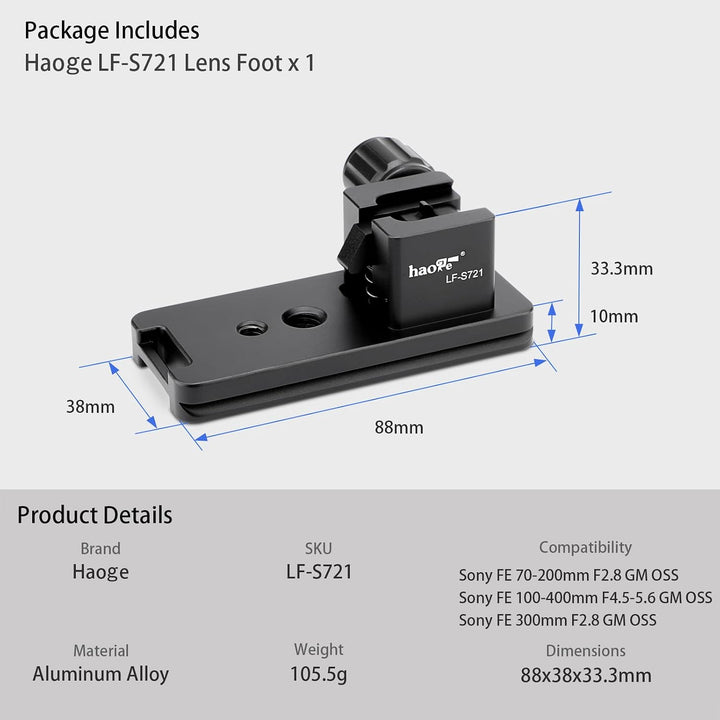 Haoge LF-S721 Objektivmanschette-Adapterring für Sony FE 70-200 mm F2.8 GM OSS SEL-70200GM und Sony